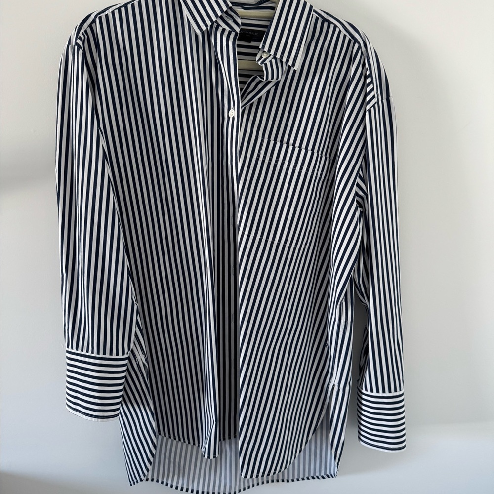 Banana Republic Black and White Striped Button Down Shirt